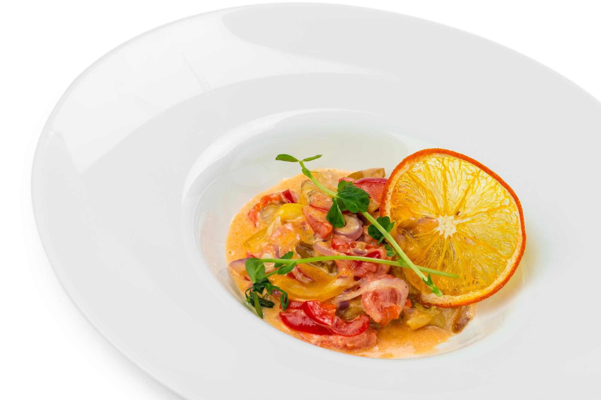 Close-up of plated dish from online course